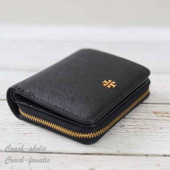 NWT Tory Burch Emerson Saffiano Leather Mini Wallet in Black - Picture 6 of 10